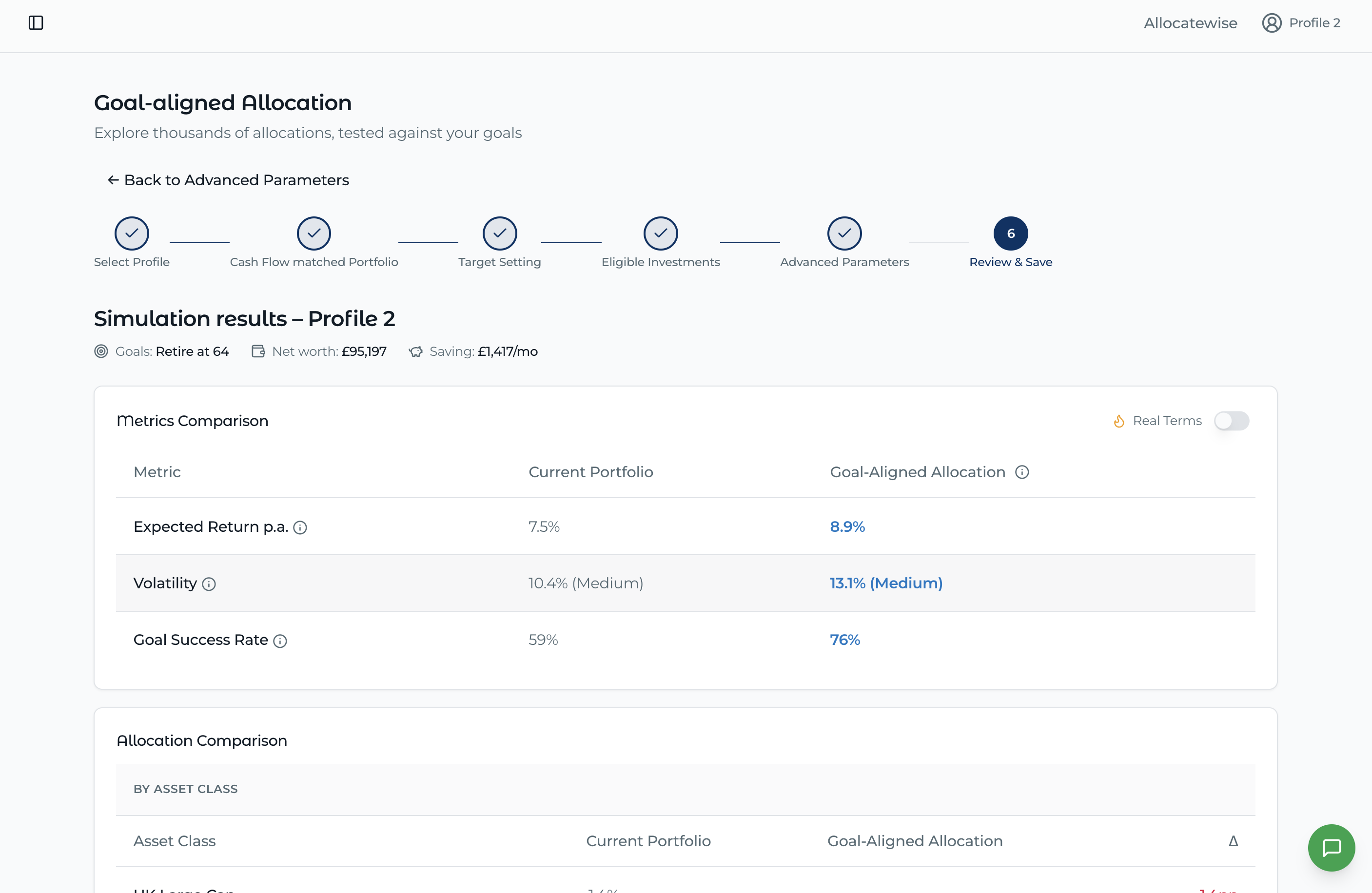 Goal-Aligned Allocation screen