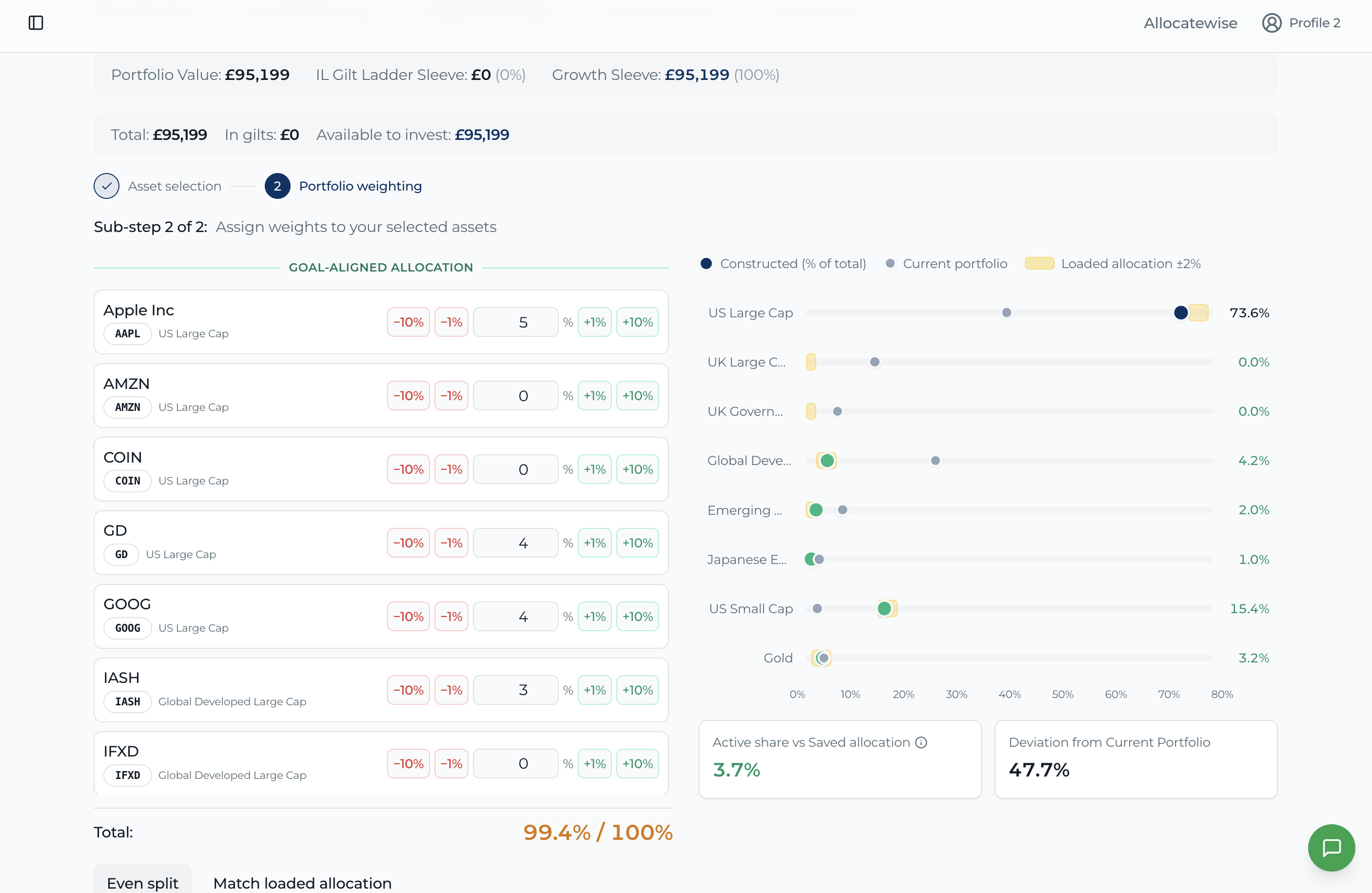Portfolio Construction screen
