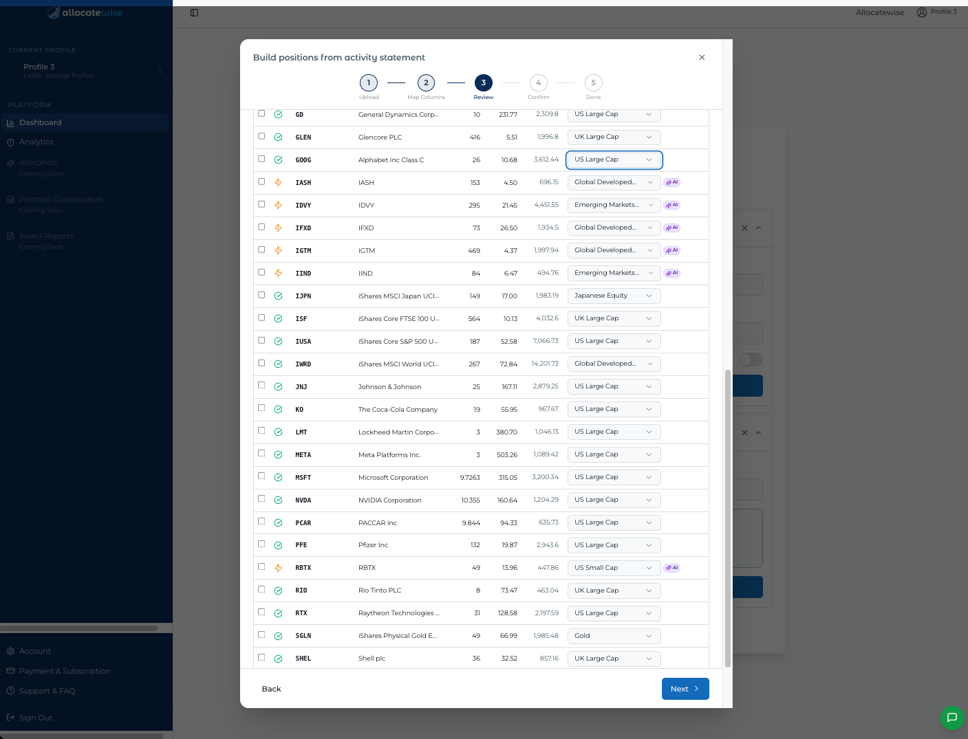 CSV Upload screen